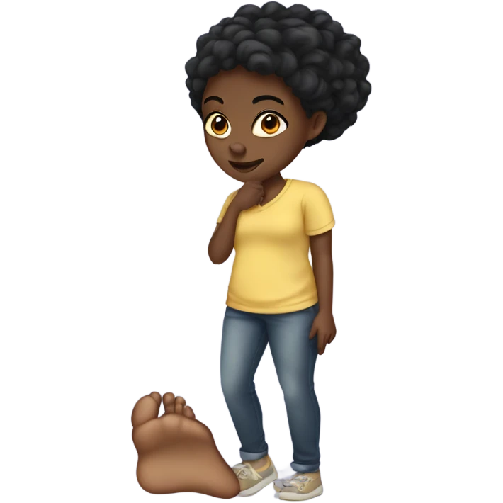 black girl with a messed up foot emoji