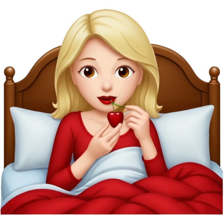 Woman eating cherries in bed emoji
