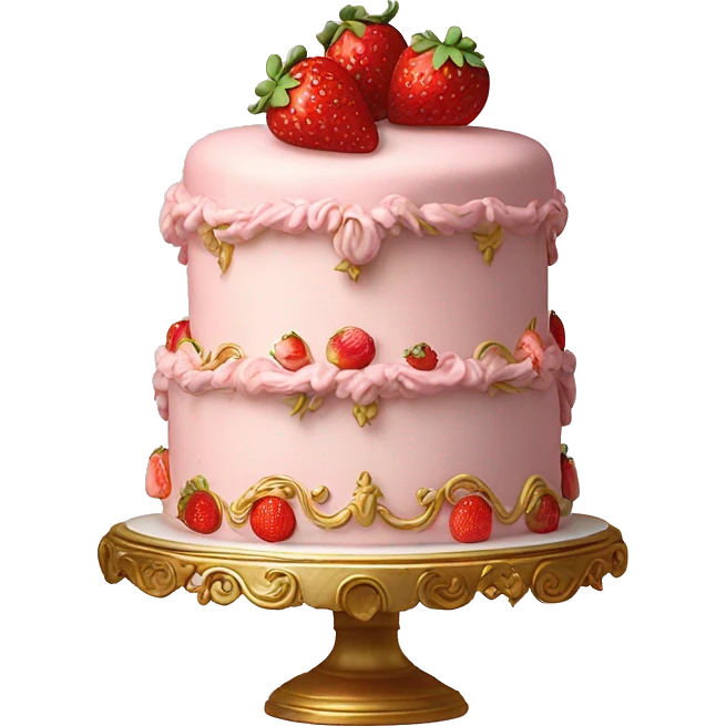 vintage rococo highly detailed pale pink cake with strawberries emoji