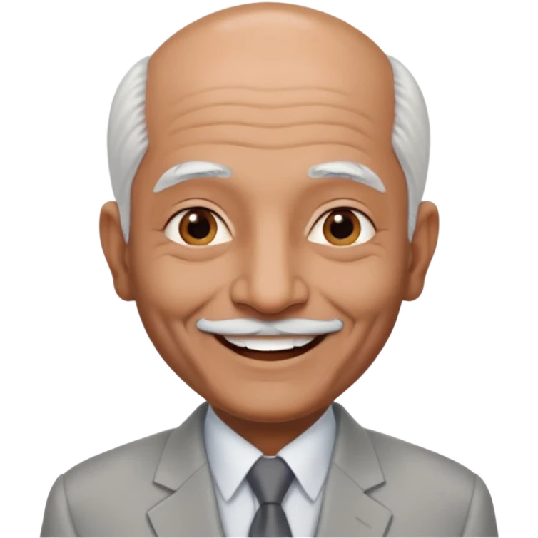 70 yr old indian man, almost bald, some white hair, light grey business suit, big smile, dark brown skin, no moustache
 emoji