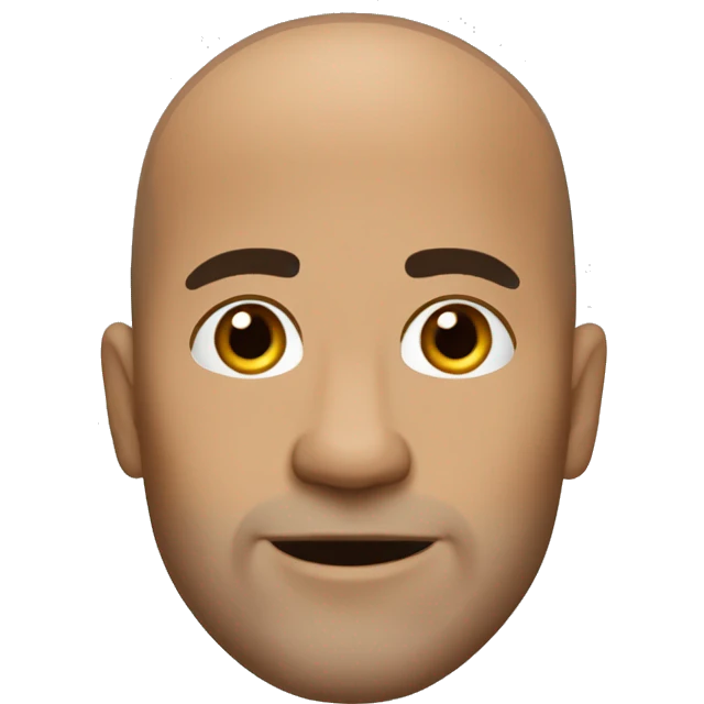 Cartoon character in Bitmoji style tan bald shaved male, around 40 years old with no glasses emoji