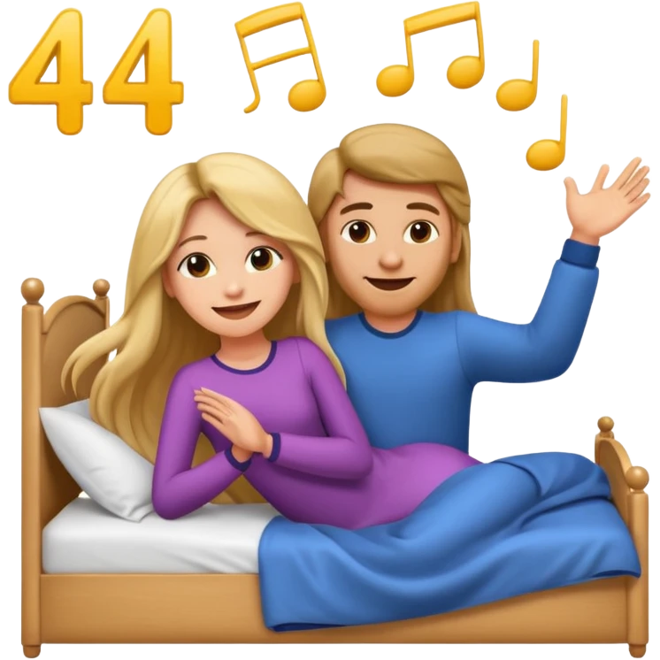 Girl in bed on her 4 and guy dancing emoji behind her  emoji