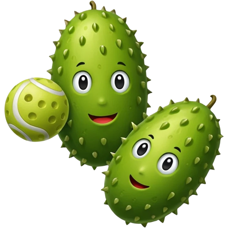 Pickle holding two pickleballs in one hand emoji