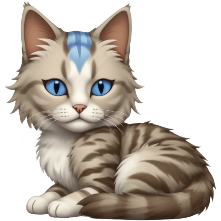 Woman with short brown hair, mohawk style, sleeps; Siberian cat, Neva Masquerade, blue tabby point emoji