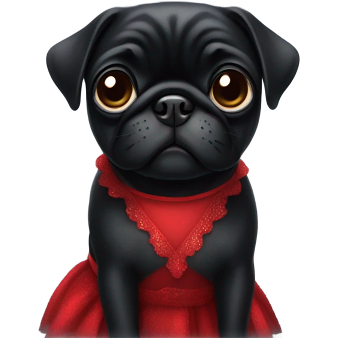 Black pug in a red dress emoji