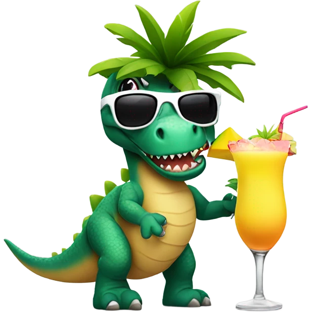 Dino whit pinacolada and sunglass emoji