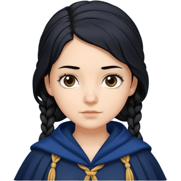 braid black hair, white girl, dark blue cloak emoji
