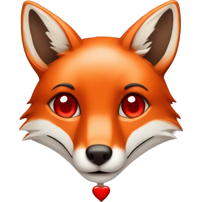 deep lush red fox face with tiny red heart instead of eyes emoji