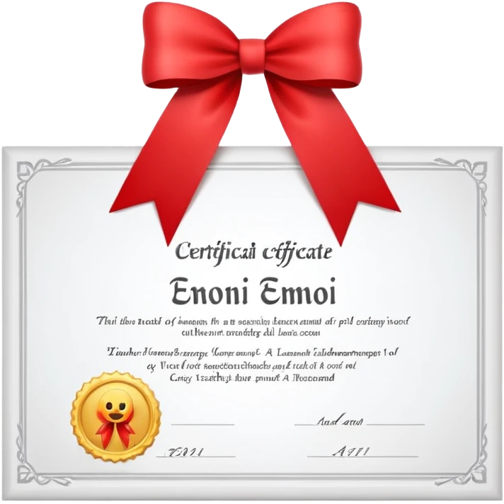a white certificate with a bow on a black background. Lots of details emoji