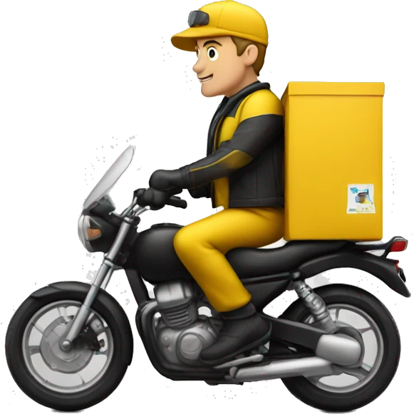 Delivery man in a motorcylce with colors yellow and black emoji