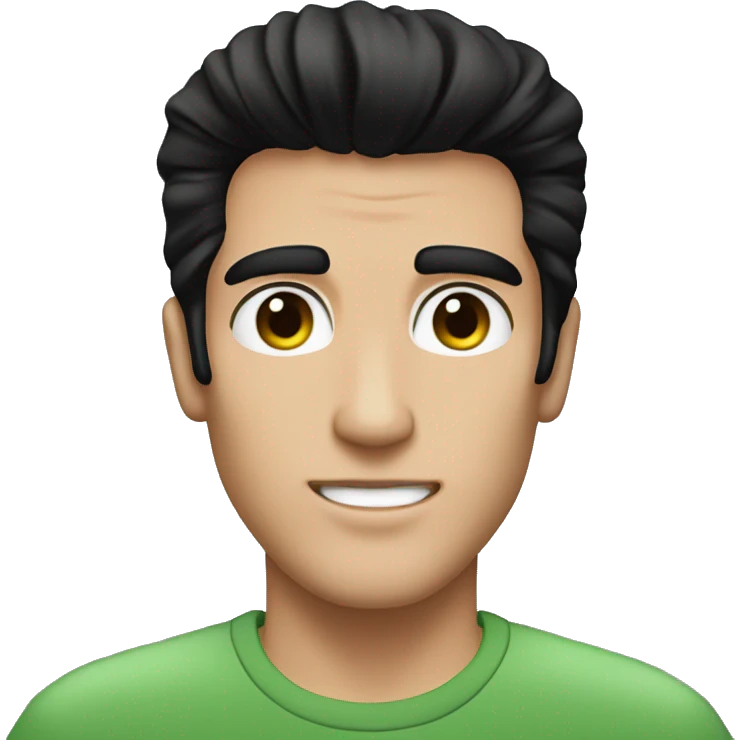 Guy with dark black hair and elvis hair an no glases - Eye Color Green  emoji