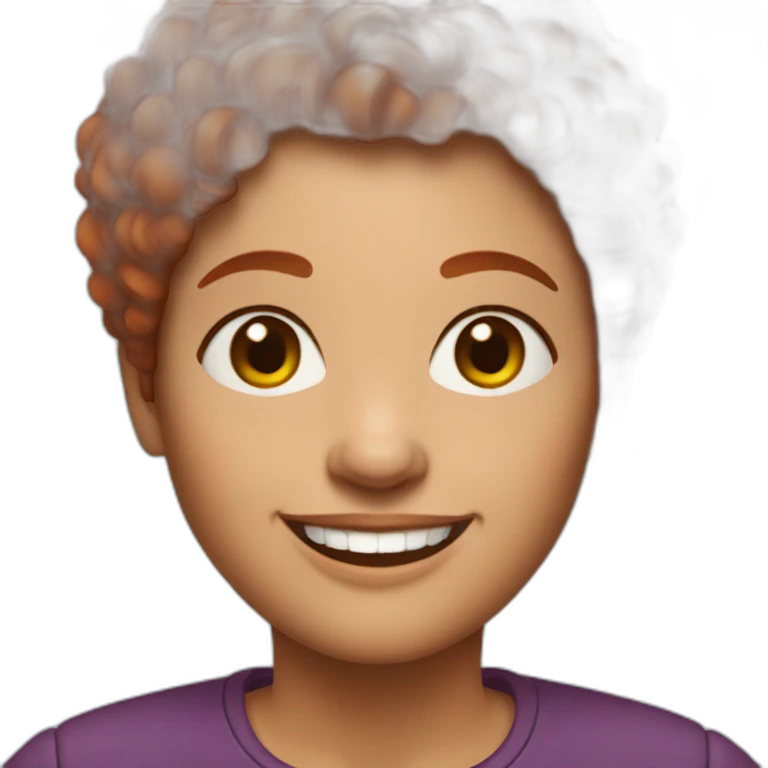 A 50-year-old woman with red curly short hair smiles emoji