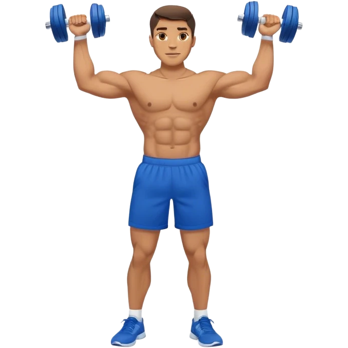 man with blue shorts doing side-lateral raise (T pose) with light dumbbells emoji