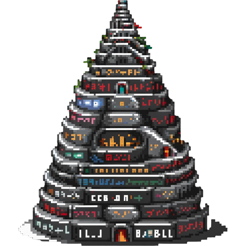 Tower of Babel with multiple languages written around it emoji