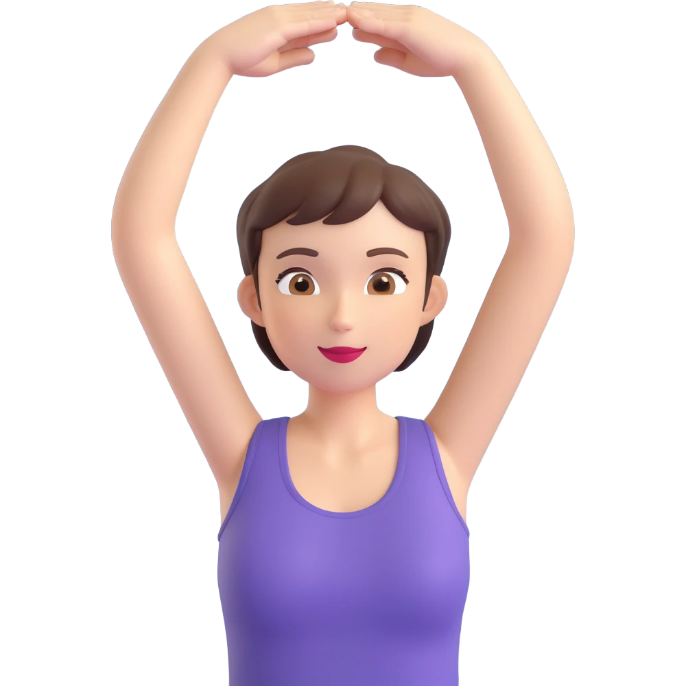 woman with short hair, sleeveless shirt, arms up, confident pose, clean design emoji
