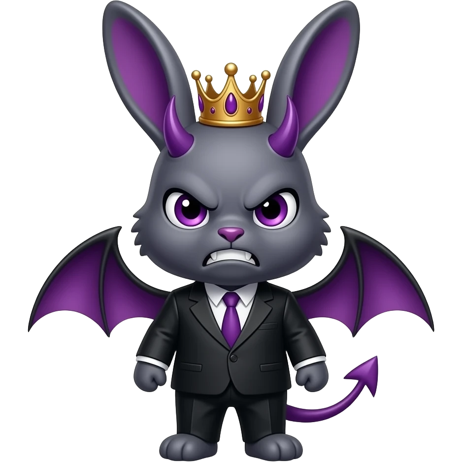 bunny dark grey purple animal kid villain angry king crown suit black layer purple eye demon purple face and torso emoji