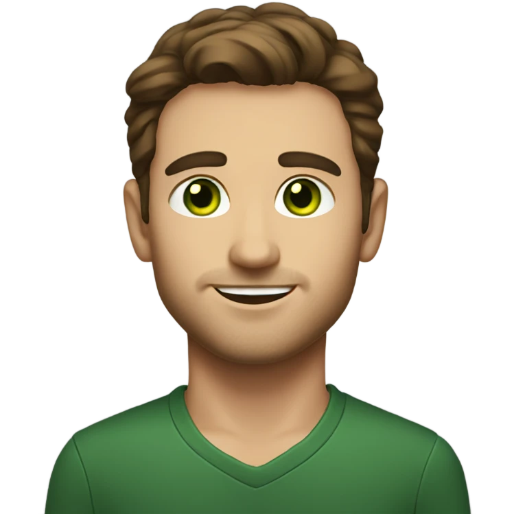 Handsome Man with green eyes,  straight brown hair, and  emoji