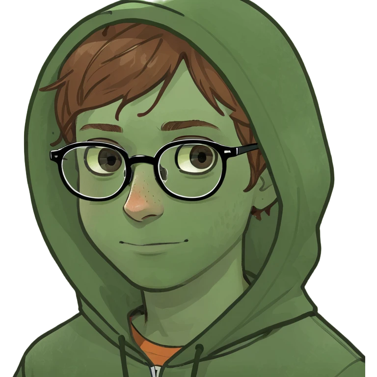 ginger boy with glasses and freckles with brown eyes and hoodie emoji