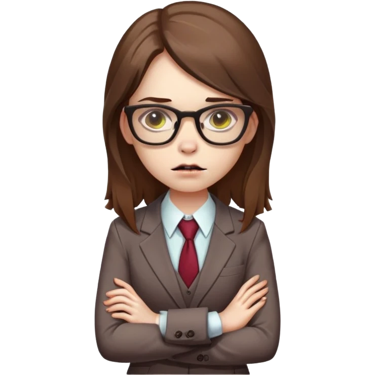 zombie girl with glasses, long brown hair, wearing a suit, arms crossed emoji