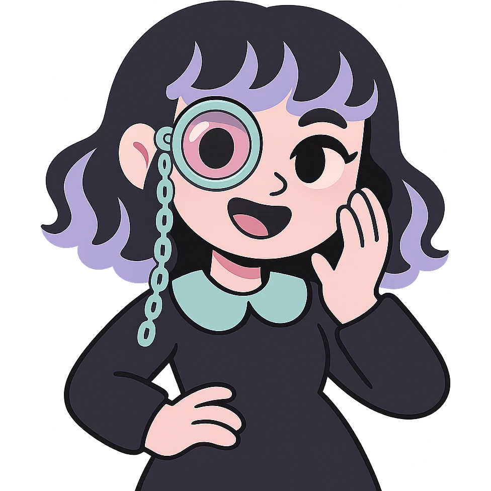 pastel goth monocle, silver frame, pastel chain, vintage cute gothic look emoji