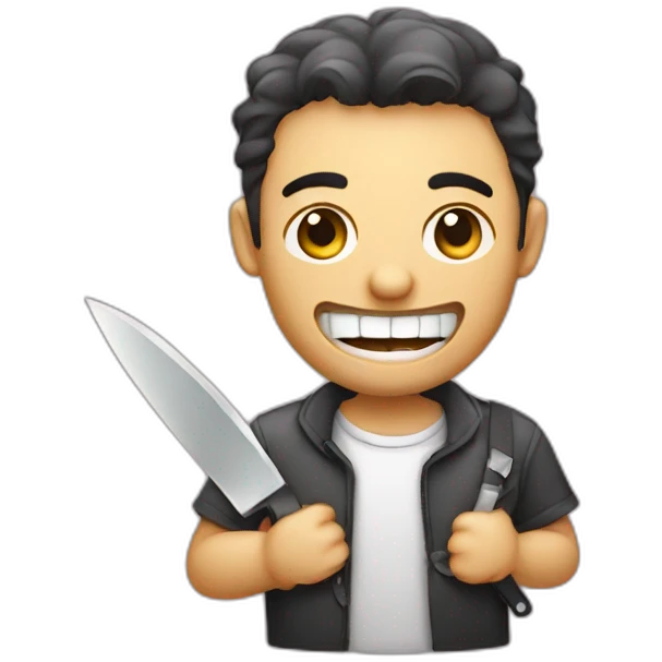 a program developer holding a knife with his teeth emoji