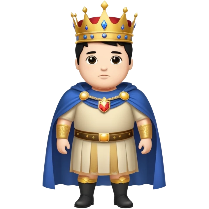 Full body of chubby Francisco I with black hair, royal king standing in royal attire with crown and cape emoji