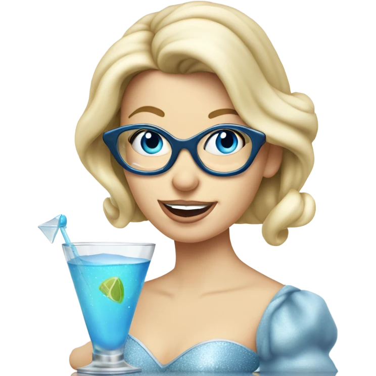 1990's Pale Cinderella with blue eyes wearing glasses drinking a cocktail  emoji