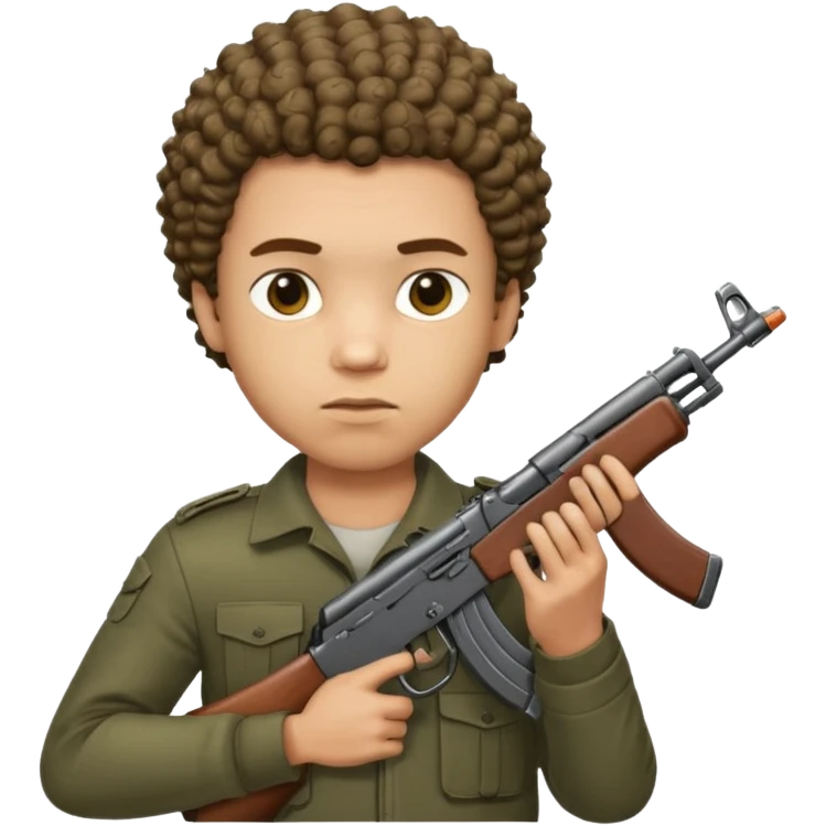 AK47 in hand, light skin male with shortest curly hair  emoji