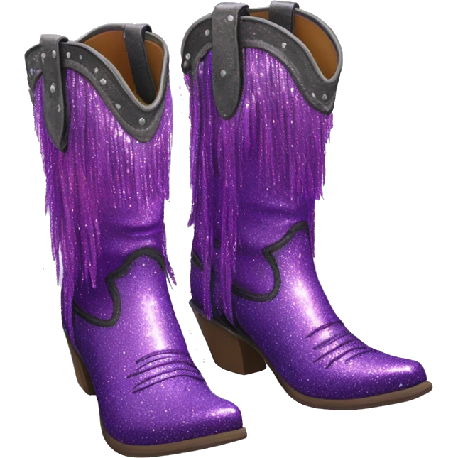 Realistic purple fashion cowgirl boots with sparly shiny glitter fringe on them. emoji