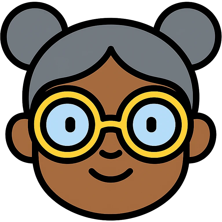 african american girl head with oversize glasses and gray hair in bunches, color outline icon emoji