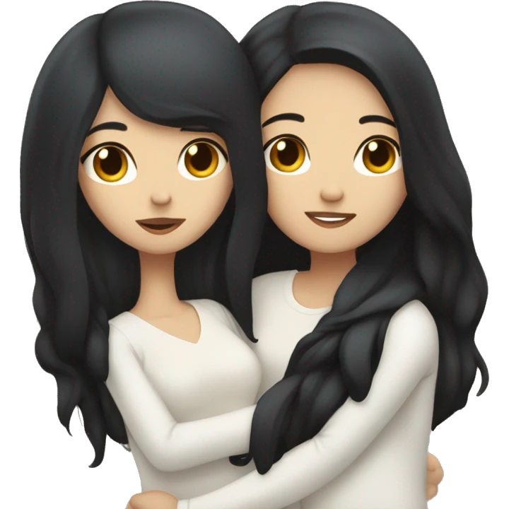 Lesbians with long black hair and white skin cuddling romantically emoji