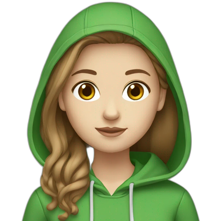 White Girl white brown hair wearing green Hoodie emoji