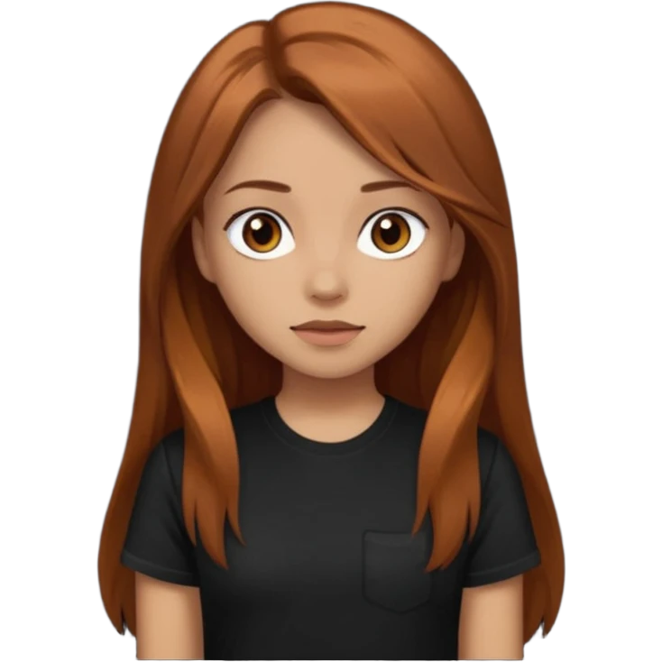 Medium copper brown long hair girl with dark brown eyes wearing a black tee emoji