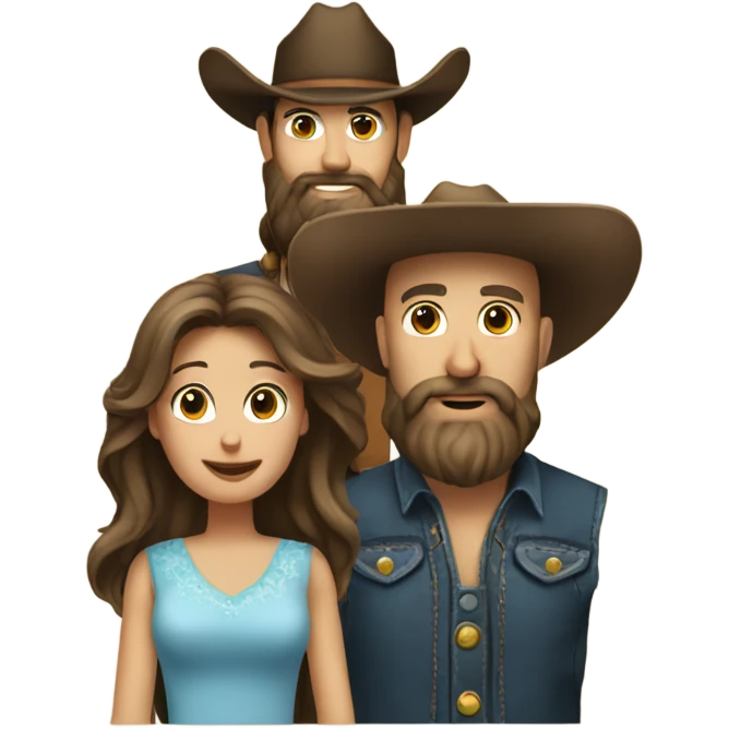 Bald bearded cowboy with long hair brunette wife and daughter emoji