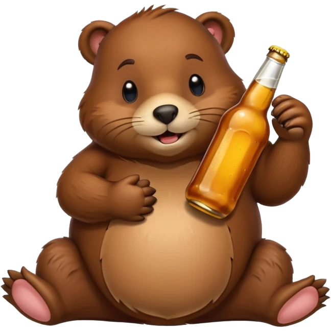 A chubby beaver hugging a beer bottle with both paws emoji