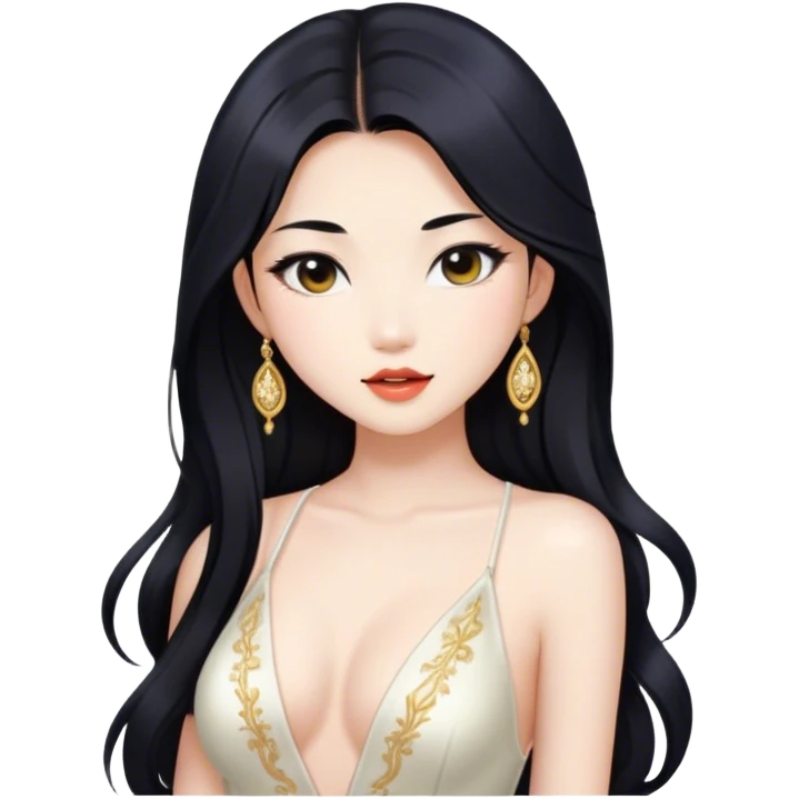gorgeous Asian girl with long black hair, white skin, and a beautiful body  . Glamorous body  emoji