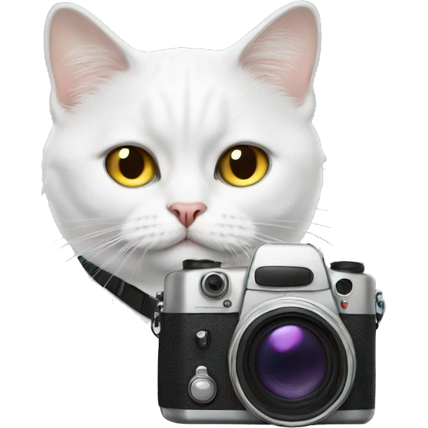 White British cat with camera  emoji