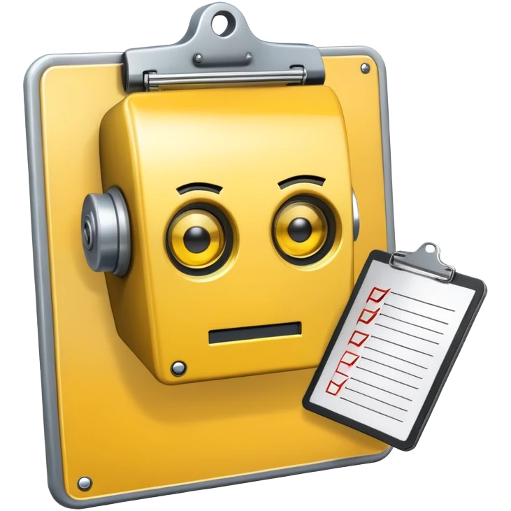 robot head with a yellow clipboard checklist with a warning symbol on it emoji
