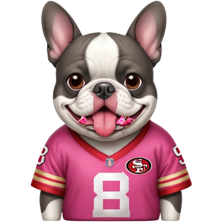 Fat Gray Boston terrier in 49ers jersey emoji
