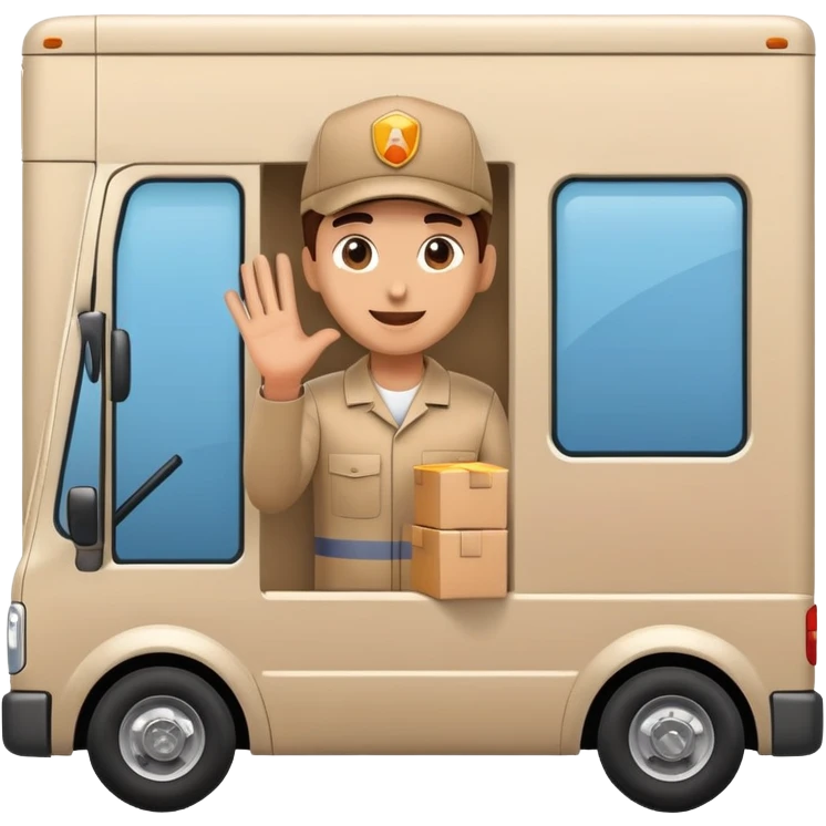 delivery truck driving with a supplier waving from the window, full of packages emoji