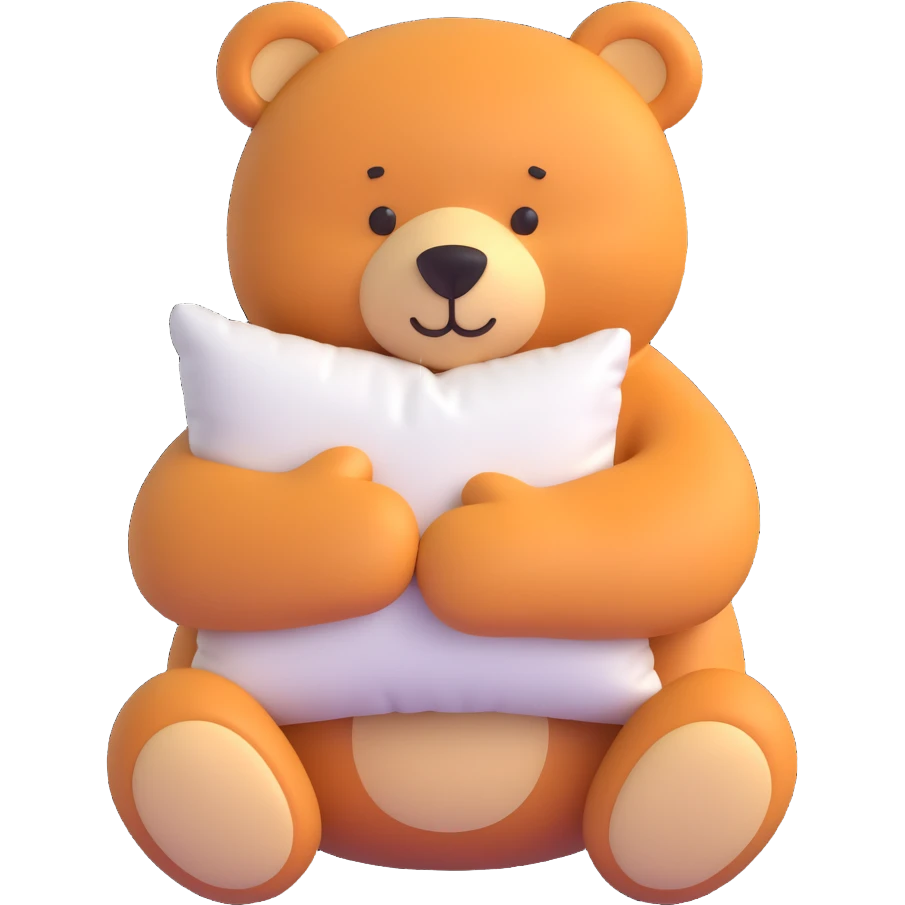 cuddly bear hugging a soft pillow looking cozy content emoji