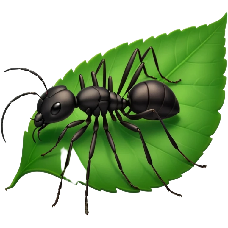 a black ant on leaf emoji