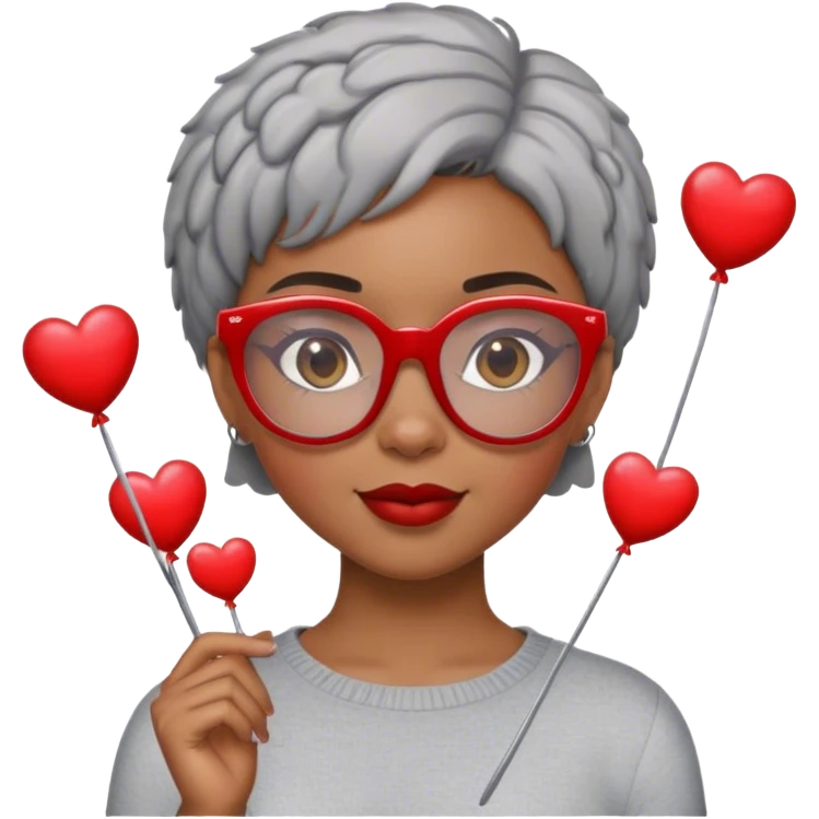 Light skinned Black girl with red glasses short natural gray haircut celebrating Valentine’s Day  emoji