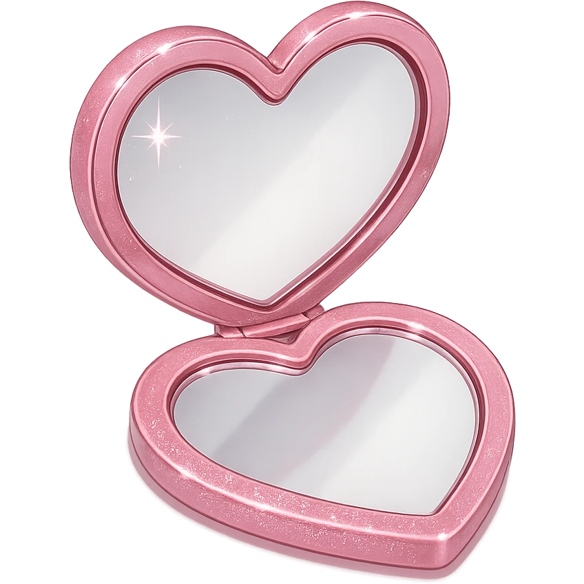 girly sparkling mirror compact, heart-shaped, cute, shiny emoji