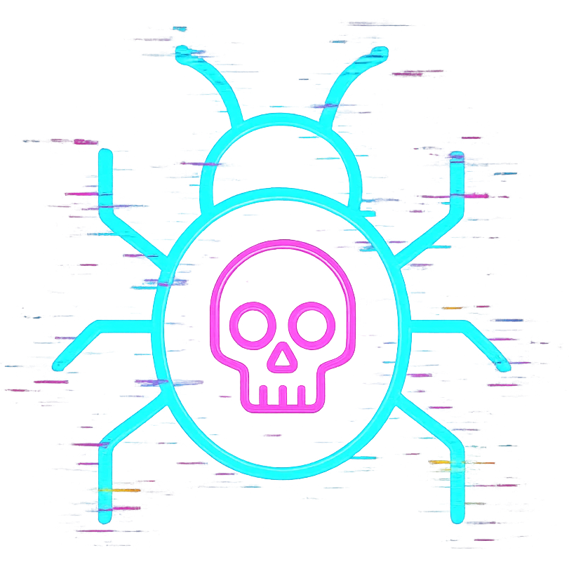 computer virus icon, digital glitch effect, neon colors, tech-inspired emoji