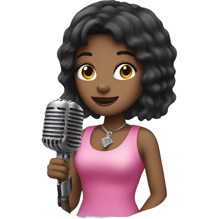 black hair singer girl pink micophone emoji
