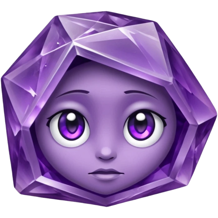 Single gemstone amethyst character rock, with carved facets with eyes beautiful emoji