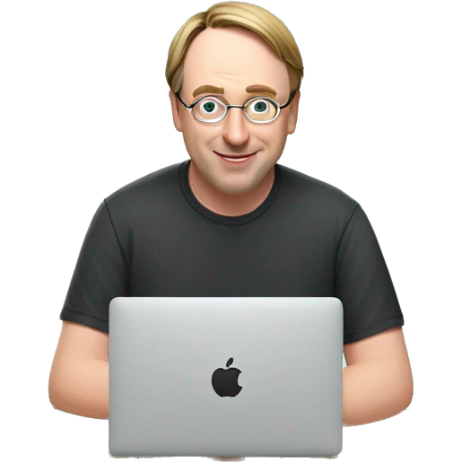 linus torvalds working on a macbook on vacation emoji