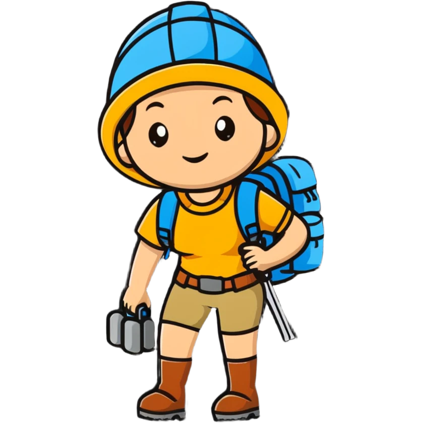 Woman explorer in backwoods with hiking gear emoji