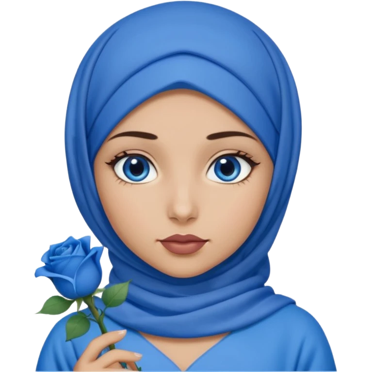 Turkish beautiful finish Konya girl blue eyes with blue hijab islamic dress and had on her hand blue rose lipstick emoji